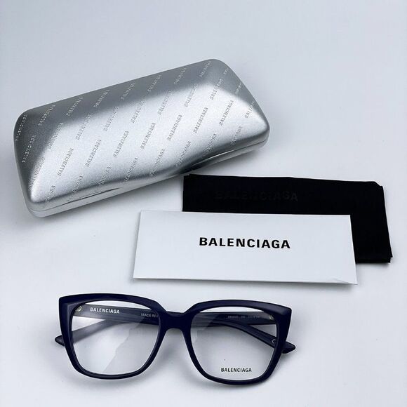NEW Balenciaga BB0062O 006 Dark Blue Logo Square Women Eyeglasses - Picture 9 of 11